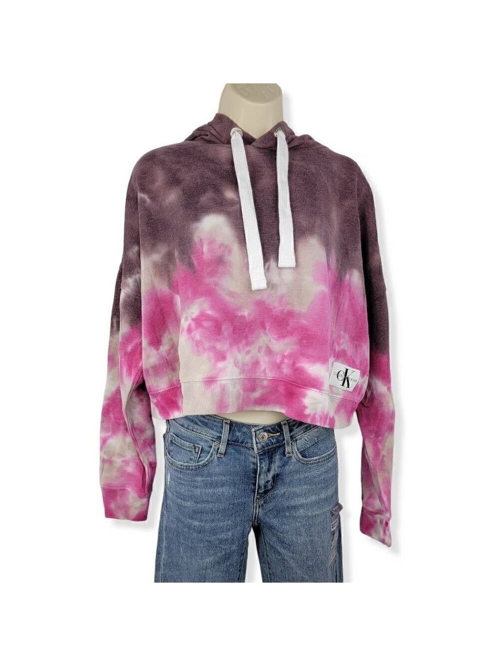Calvin Klein Cropped Tie Dye Hoodie Small Junior